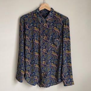 J. Crew Navy Botanical Cheetah Silk Blouse - Size 8